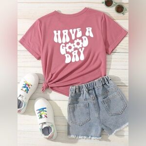 Girls Floral & Slogan Graphic Tee Have A Good Day Size  13/14